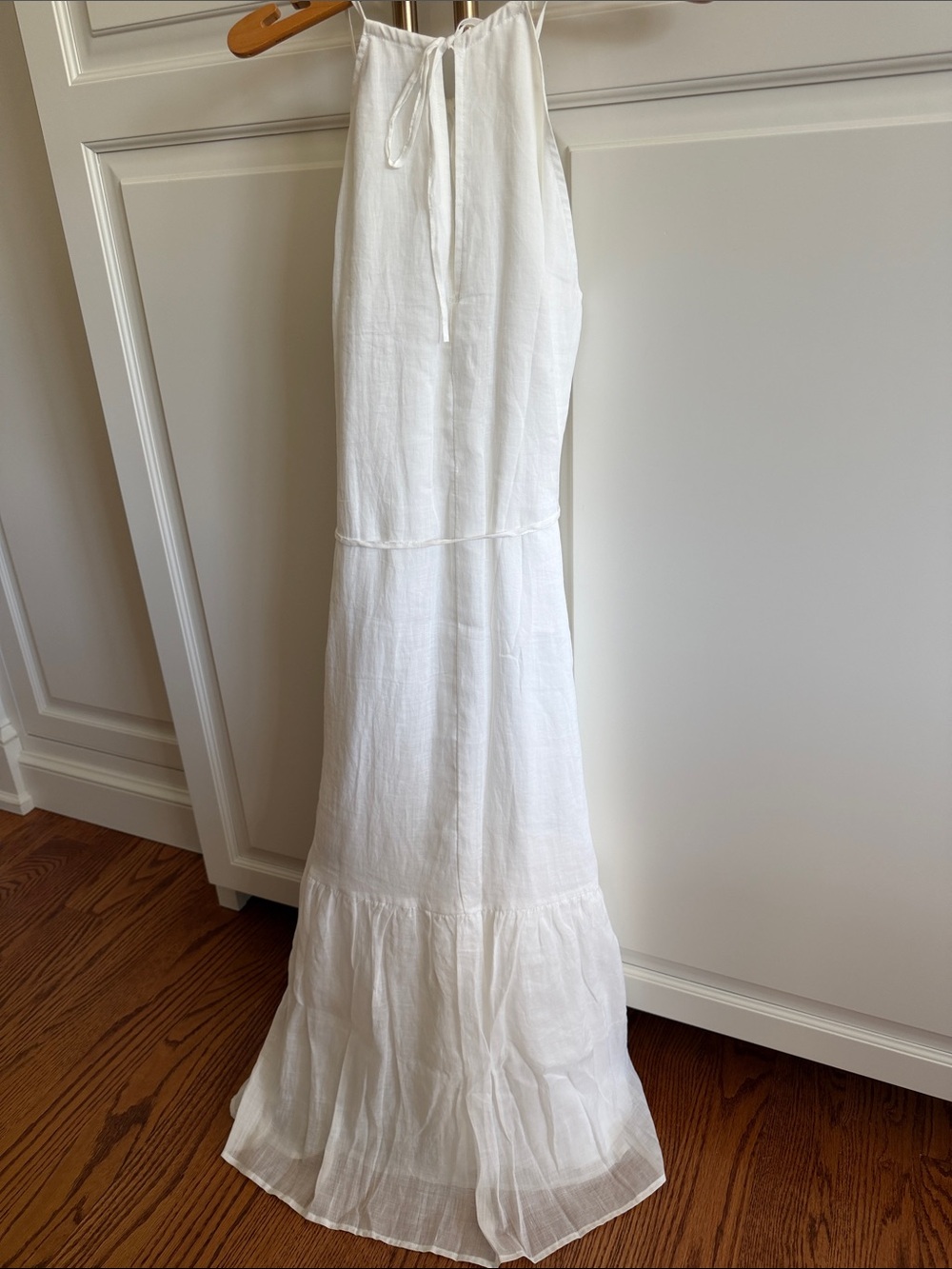 Banana Republic crisp White Ramie linen lined Halter Maxi Dress Waist XS NWOT - Picture 4 of 15